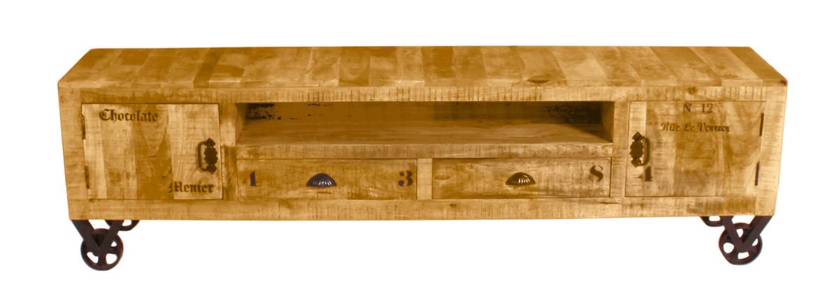 Lowboard Mangoholz B: 200cm - Schwarz/Naturfarben, Design, Holz/Metall (200/55/40cm) - MID.YOU