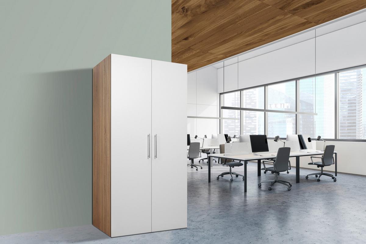 Schrankküche mit Kühlschrank + Kochfeld 104 cm Weiß - Edelstahlfarben/Eichefarben, KONVENTIONELL, Holzwerkstoff/Metall (104/193/67cm) - Respekta