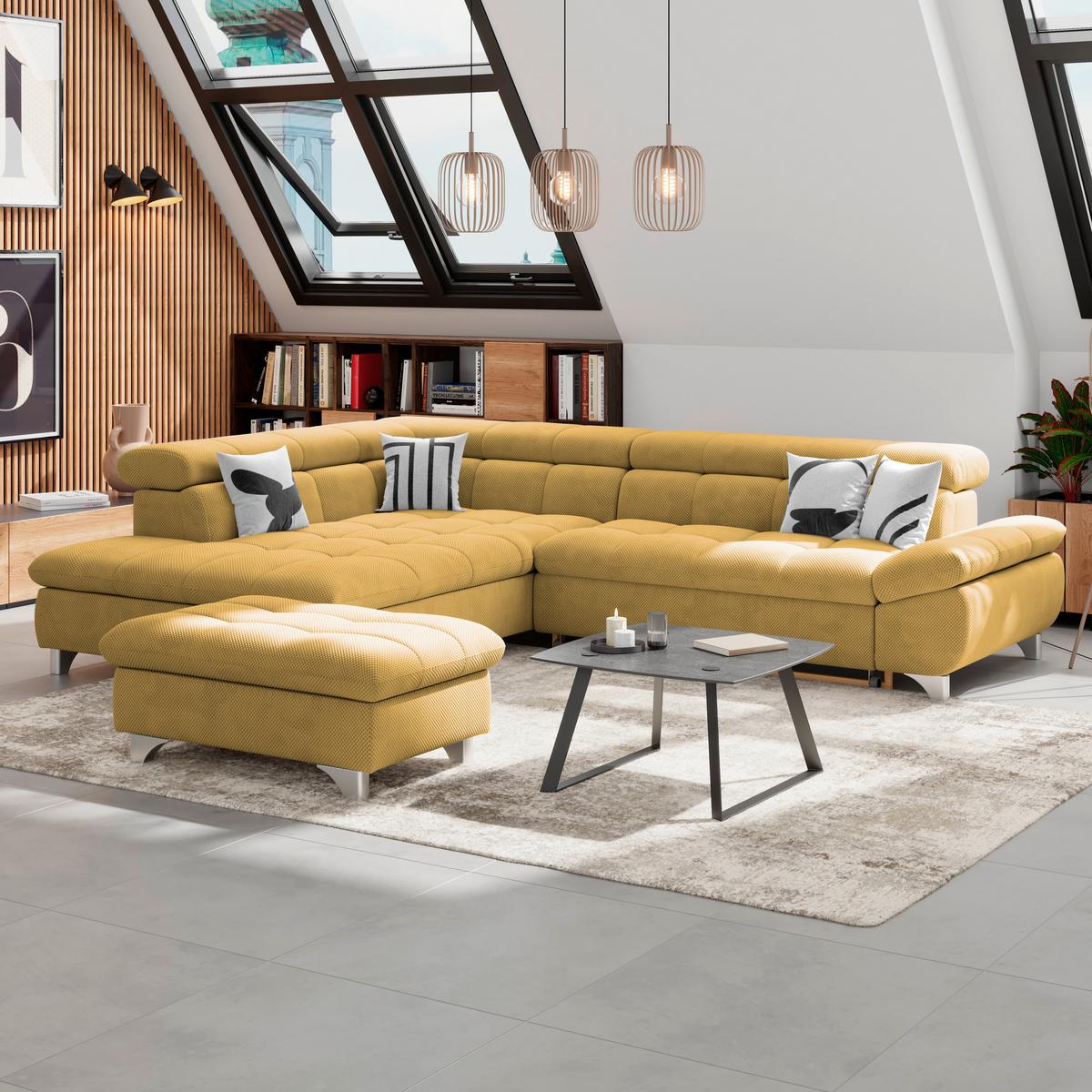 Ecksofa Gemini Senfgelb, B: 234cm - Chromfarben/Senfgelb, KONVENTIONELL, Textil (234/312cm)