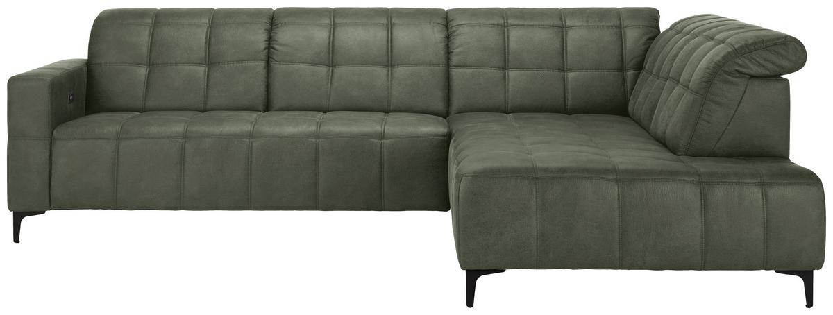 Rohová sedačka PANAMA, pravá, olivovozelená - olivovozelená/čierna, Konventionell, kov/textil (304/89-102/216cm) - Premium Living