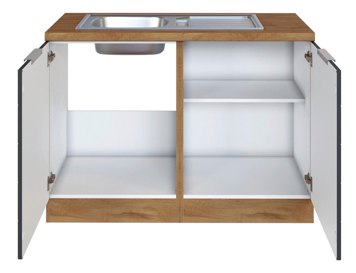 Spülenschrank Mit Spüle B: 120 Cm Grau/eiche Dekor 2 Türen - Eiche Wotan/Grau, Design, Holzwerkstoff (120/86/60cm) - Held