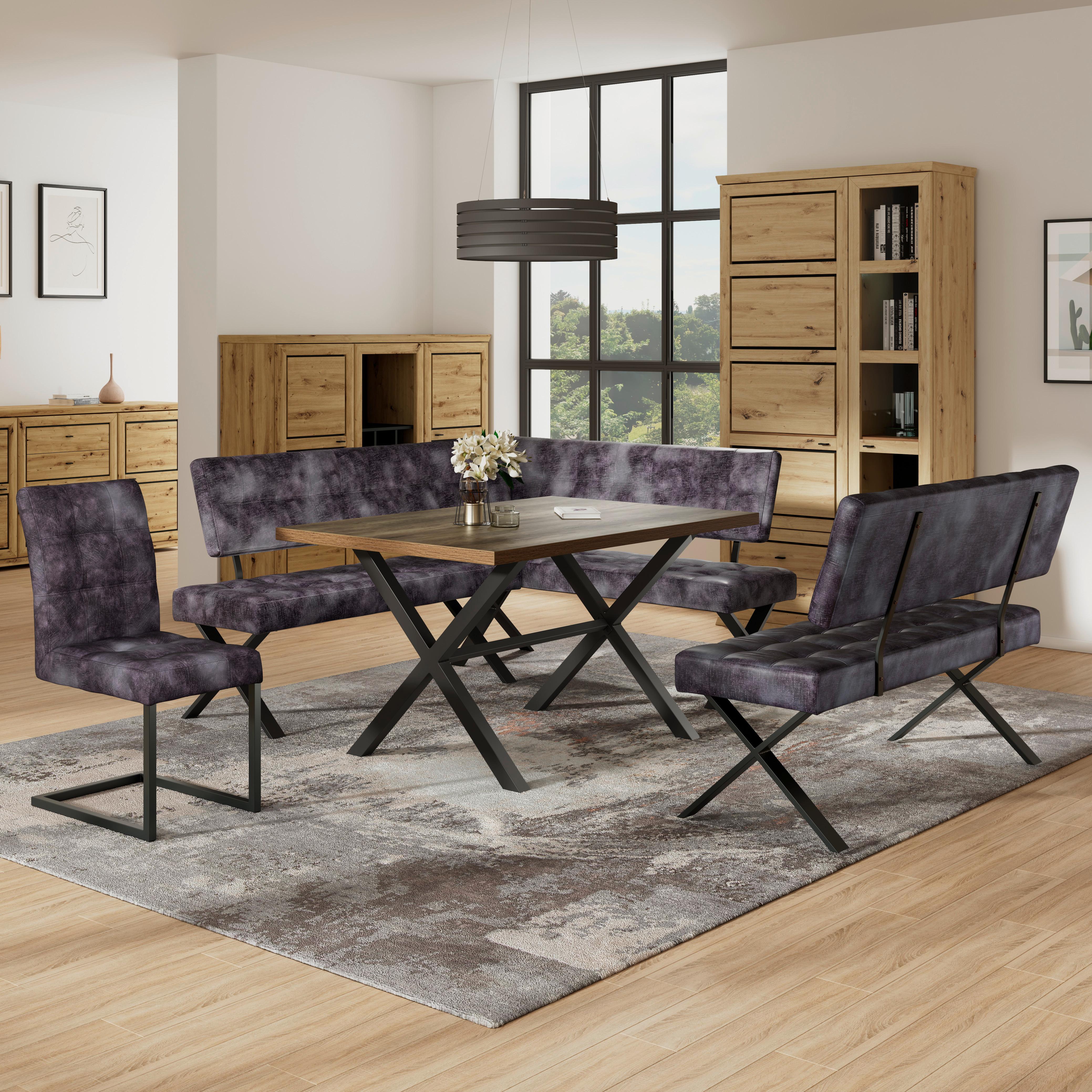 Sitzbank mit Lehne Webstoff Anthrazit Donna B:140cm - Anthrazit/Schwarz, MODERN, Textil/Metall (140/93/61cm)