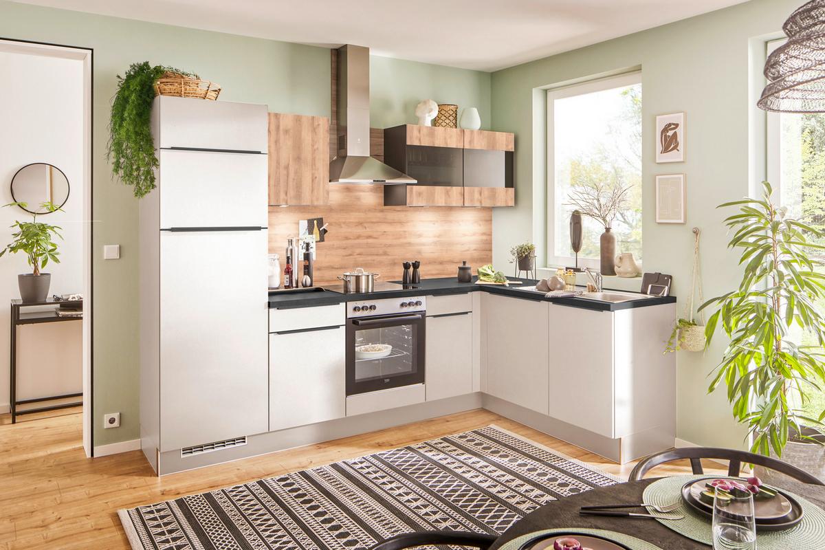 Eckküche Pn80/100 - Honigeiche/Kaschmir, Trend, Holzwerkstoff (275/175cm) - Pino