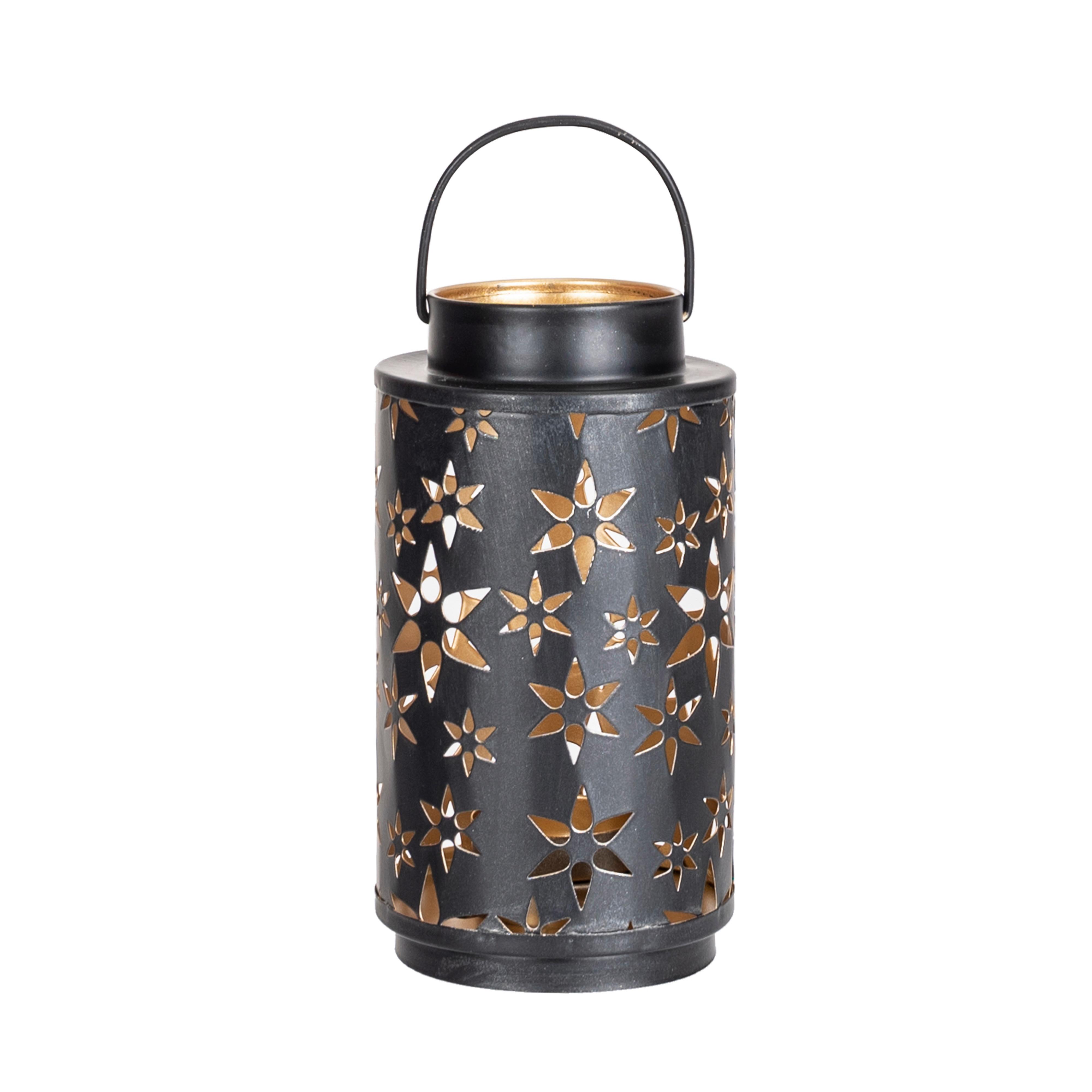 Laterne Merve - Goldfarben/Schwarz, KONVENTIONELL, Metall (9/16cm) - Luca Bessoni