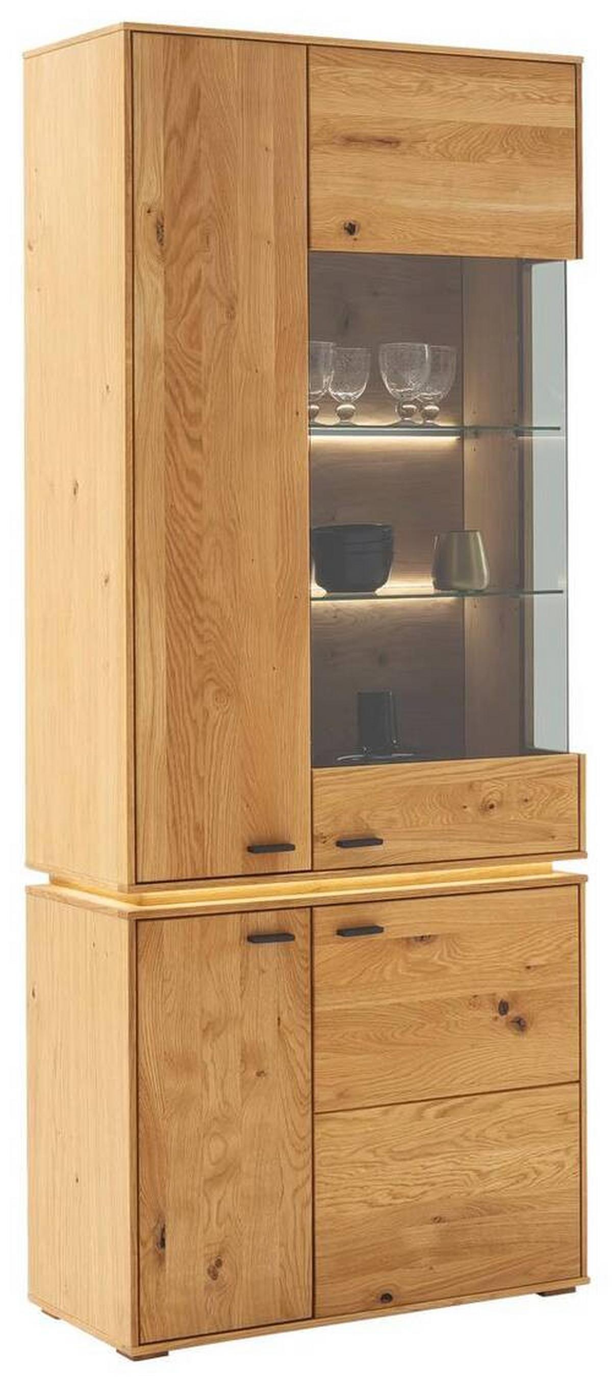 Vitrine Como B: 83 cm mit Beleuchtung Eichefarben - Wildeiche, Natur, Glas/Holz (83/202/38cm) - MID.YOU