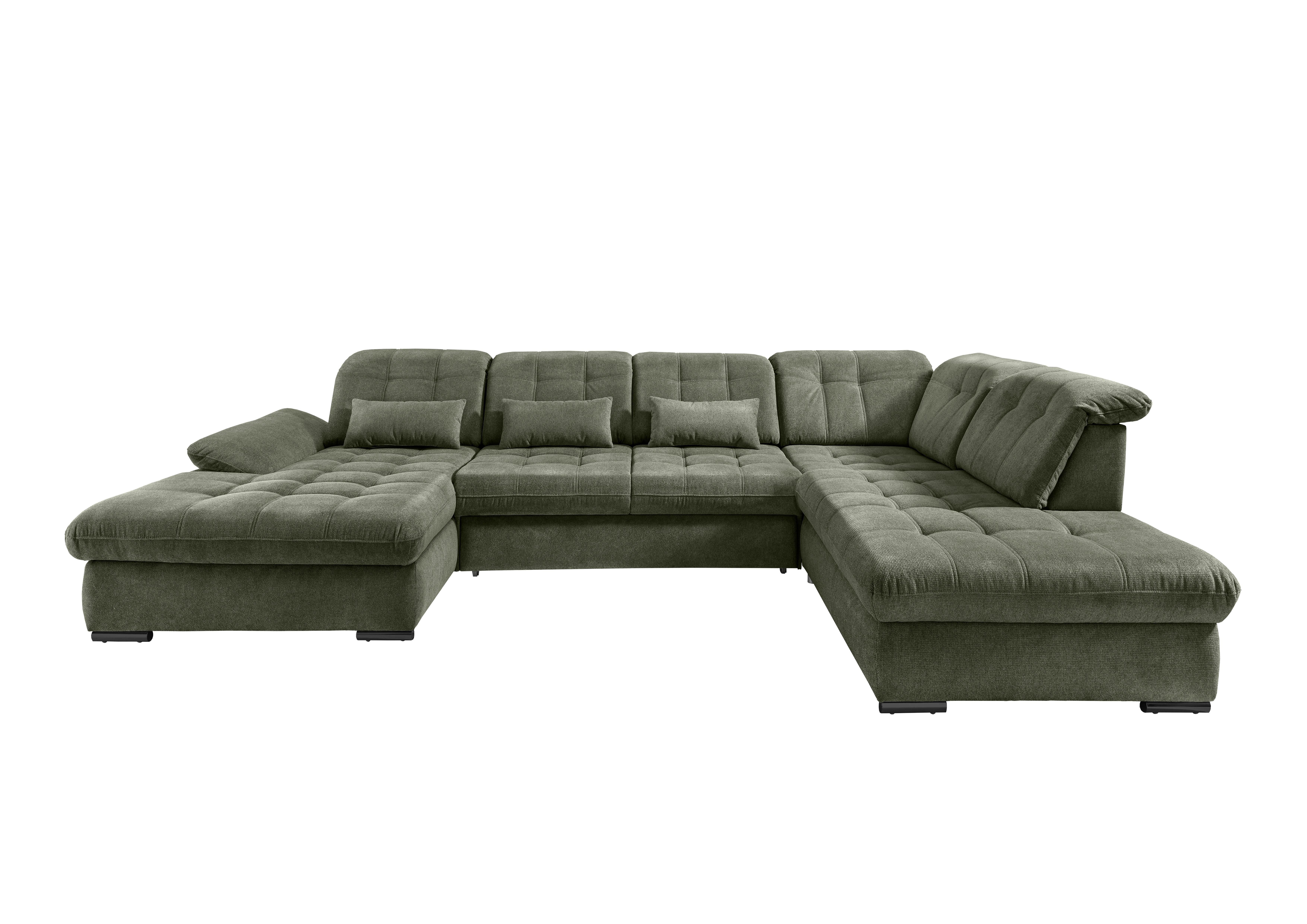 Wohnlandschaft mit Bettkasten Rigatti Dunkelgrün B: 387 cm - Dunkelgrün/Schwarz, MODERN, Textil (184/387/252cm) - Livetastic