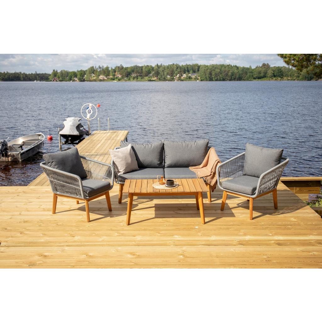 Loungegarnitur 4--Teilig Chania Holz/Metall/Textil mit Kissen