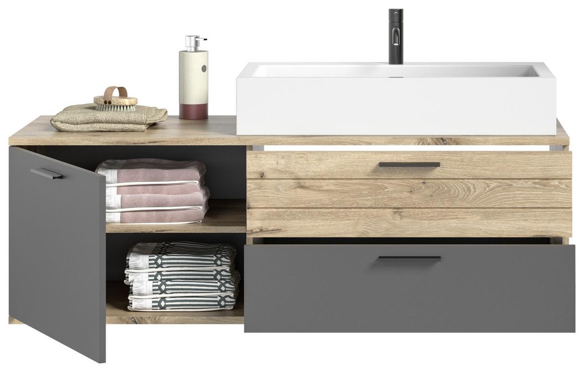 Waschbecken mit Unterschrank Mason B: 140 cm Eichefarben - Eichefarben/Weiß, MODERN, Holzwerkstoff/Stein (140cm) - MID.YOU