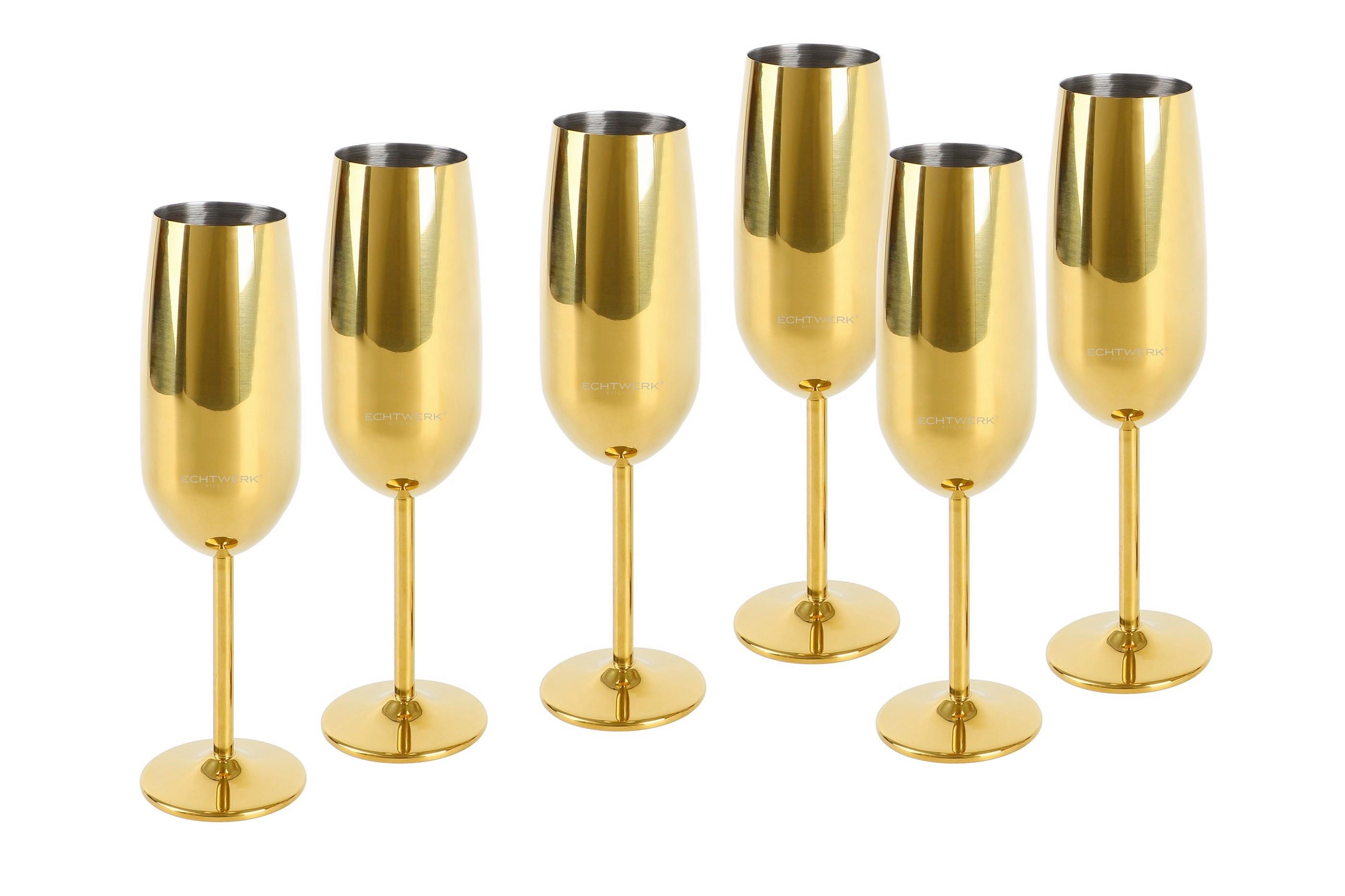 Sektglas 6er-Set Je ca. 250 ml - Goldfarben, Trend, Metall (22,5cm) - Echtwerk