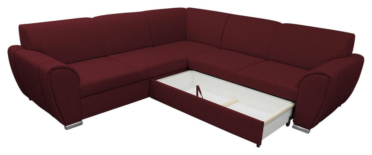 Ecksofa Delux Dunkelrot Mit Schlaffunktion Ottomane Rechts - Silberfarben/Dunkelrot, Design, Textil (266/266cm) - Livetastic