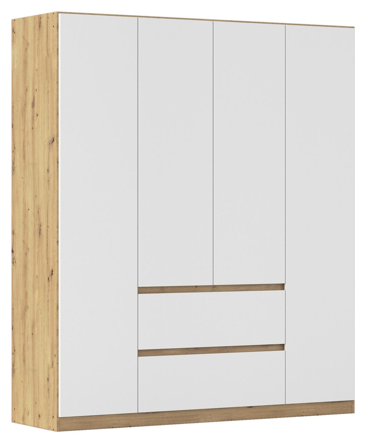 Drehtürenschrank Mainz Eiche Artisan B: 181 Cm - Weiß/Eiche Artisan, Basics, Holzwerkstoff (181/210/54cm) - Rauch Möbel