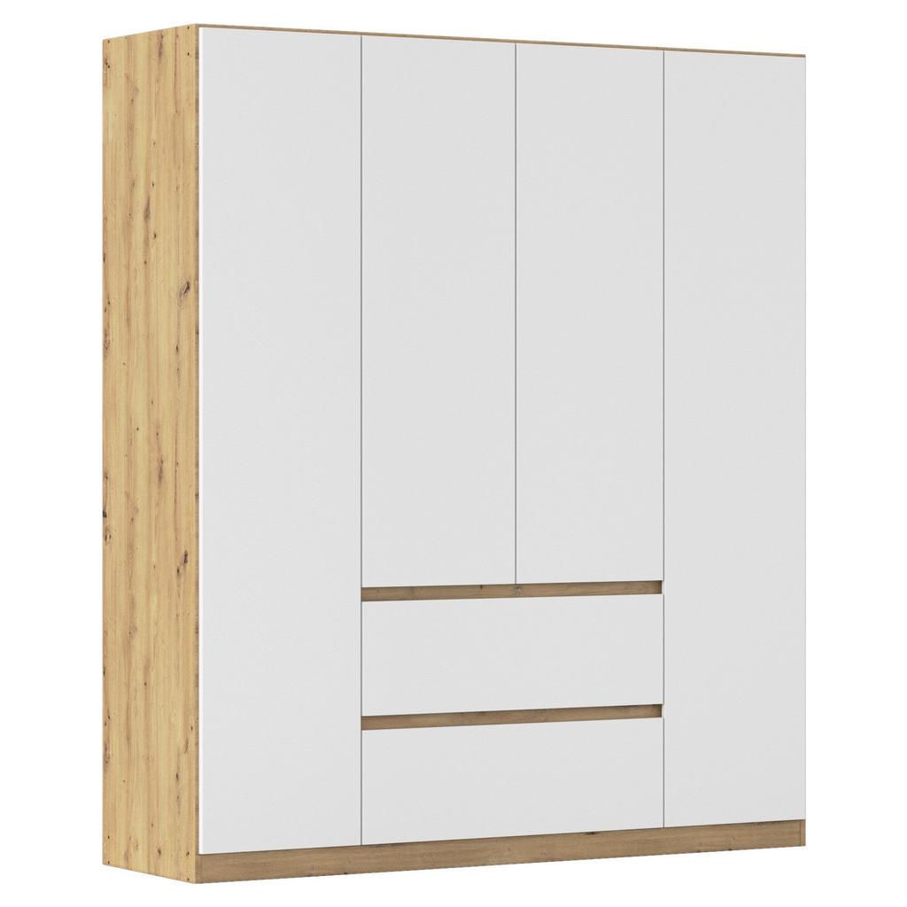 Drehtürenschrank mit Schublade 181 cm Mainz, Weiß/Eiche