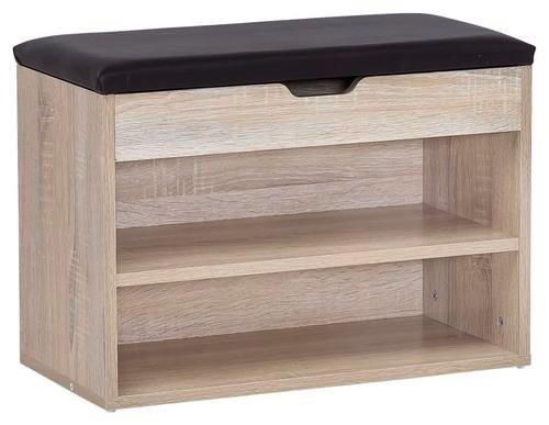 Schuhbank Sofia BxHxT: 60x40x30 cm Eiche Dekor - Schwarz/Sonoma Eiche, KONVENTIONELL, Holzwerkstoff/Textil (60/40/30cm) - MID.YOU