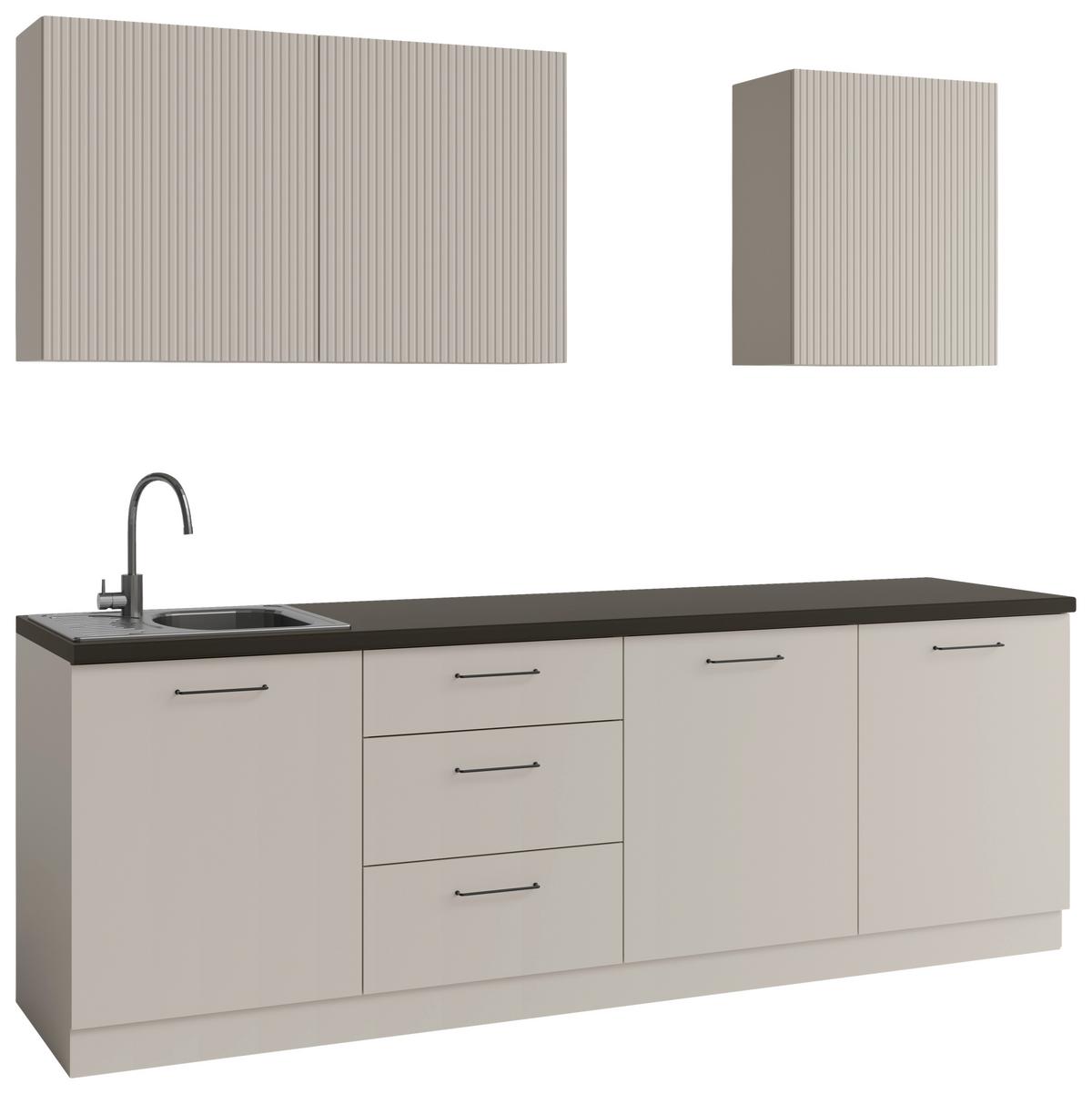 Kuchynský blok bez spotrebičov VELARO - čierna/kašmírová, kov/kompozitné drevo (240/214/60cm)