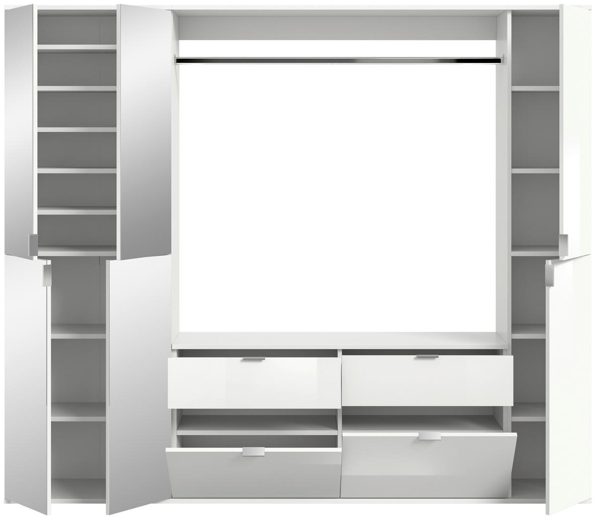 Garderobe Projekt X 4-Teilig Weiß B: 212 cm - Weiß Hochglanz, MODERN, Glas/Holzwerkstoff (212/193/34cm) - MID.YOU