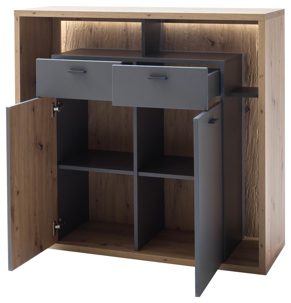 Highboard B: 115 Cm Lizzano Grau/eichefarben - Eichefarben/Grau, Design, Holzwerkstoff (115/108/40cm) - MID.YOU