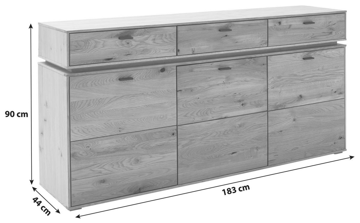 Sideboard Echtholz B: 183 cm Como Wildeiche - Wildeiche, Natur, Holz/Holzwerkstoff (183/90/44cm) - MID.YOU