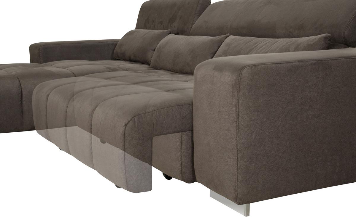 Ecksofa Mit Relaxfunktion Orion Graubraun Mikrofaser - Graubraun/Silberfarben, KONVENTIONELL, Textil (186/307cm) - Livetastic