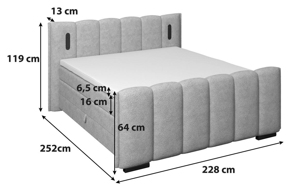 Boxspringbett Elysia inkl. Bettkasten 200x220 - Hellgrau/Schwarz, Trend, Holz/Holzwerkstoff (200/220cm) - Luca Bessoni