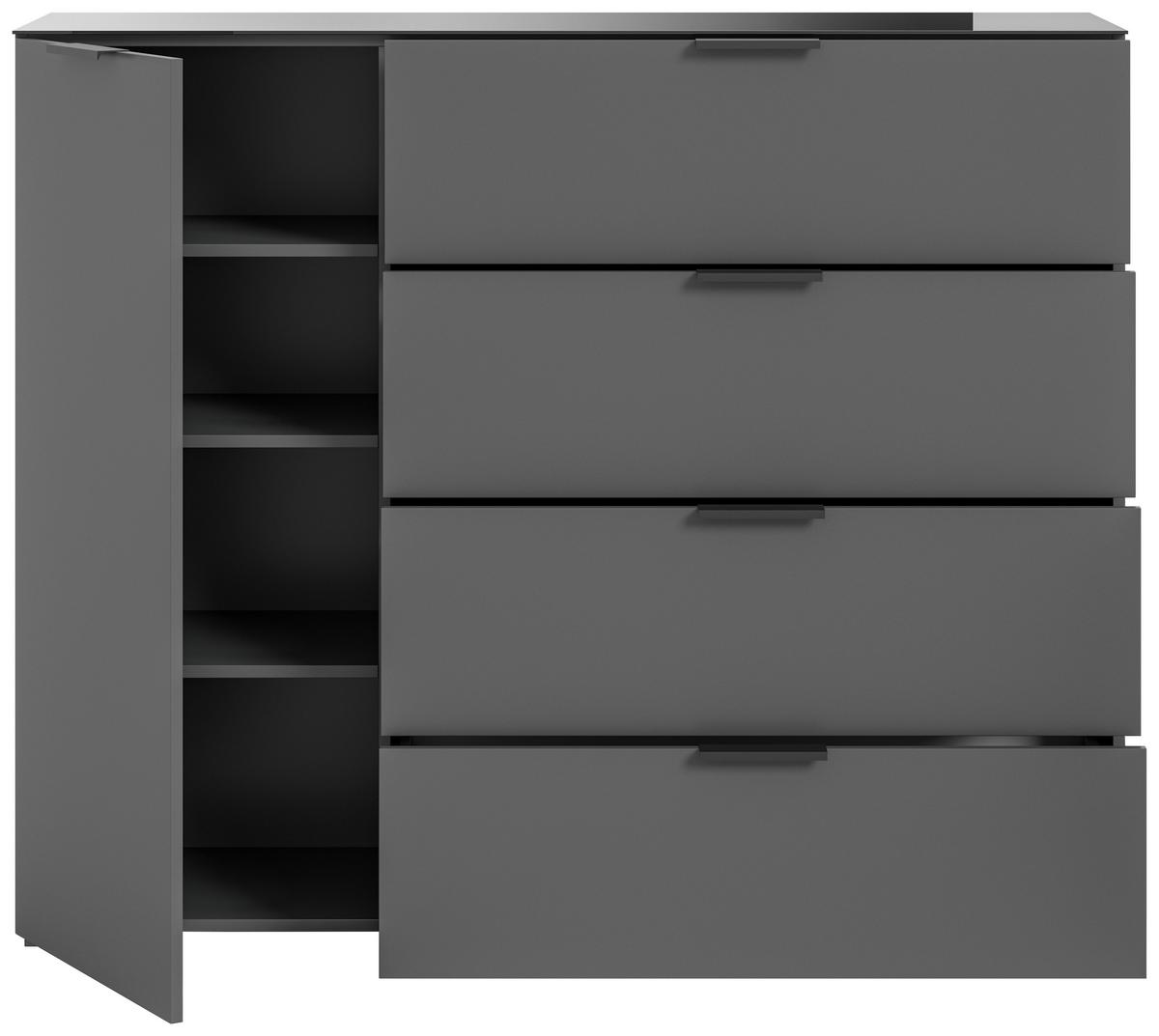 Kommode Ray Anthrazit B: 135 cm - Anthrazit, Design, Glas/Holzwerkstoff (135/112/40cm) - Livetastic