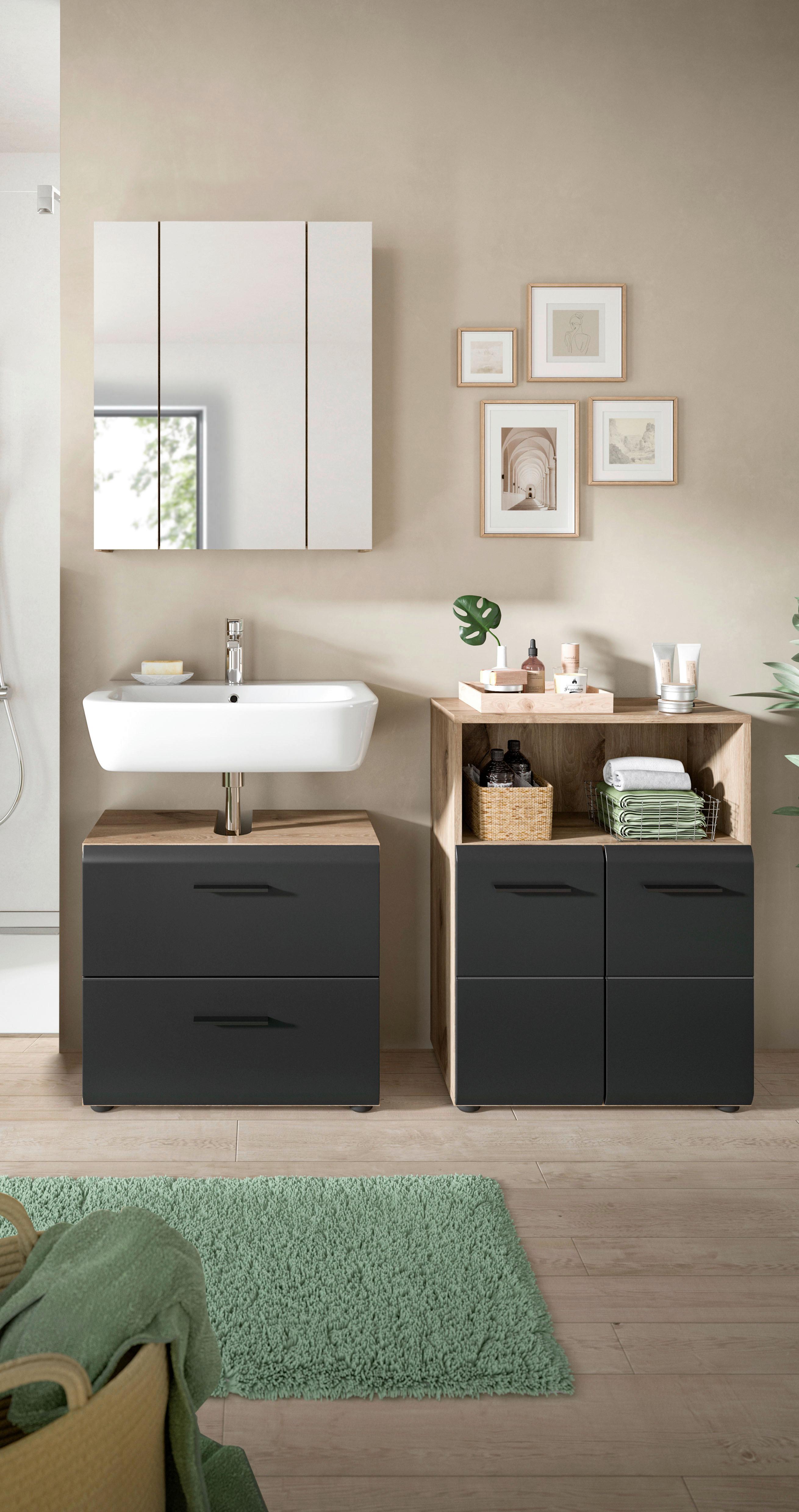 Badezimmer Ice Schwarz/Eiche Dekor B: 120cm - Eiche dunkel/Schwarz, Basics, Holzwerkstoff (120cm) - MID.YOU