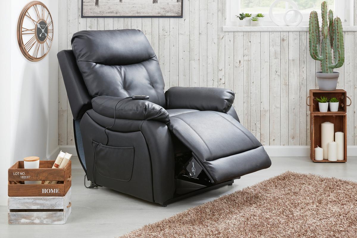 Fernsehsessel Elektrisch Mario Lederlook Schwarz - Schwarz, KONVENTIONELL, Kunststoff/Textil (89/107-79/94-165cm) - James Wood