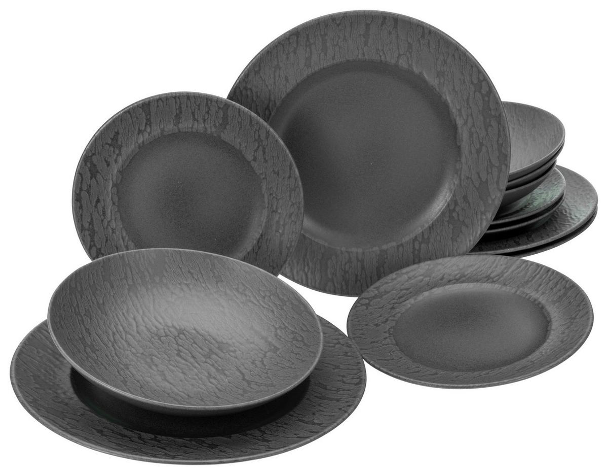 Tafelservice Rondo Keramik 4 Personen Geschirr Set - Schwarz, MODERN, Keramik - Creatable