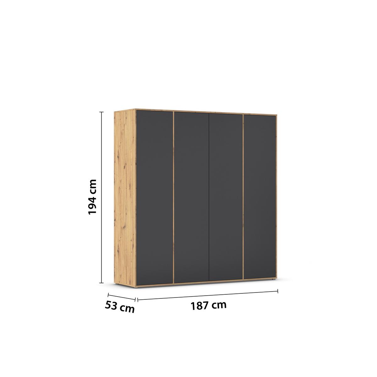 Drehtürenschrank Nabila Grau Eiche Artisan Dek. - Eiche Artisan/Grau, MODERN, Holzwerkstoff (187/194/53cm) - Rauch Möbel