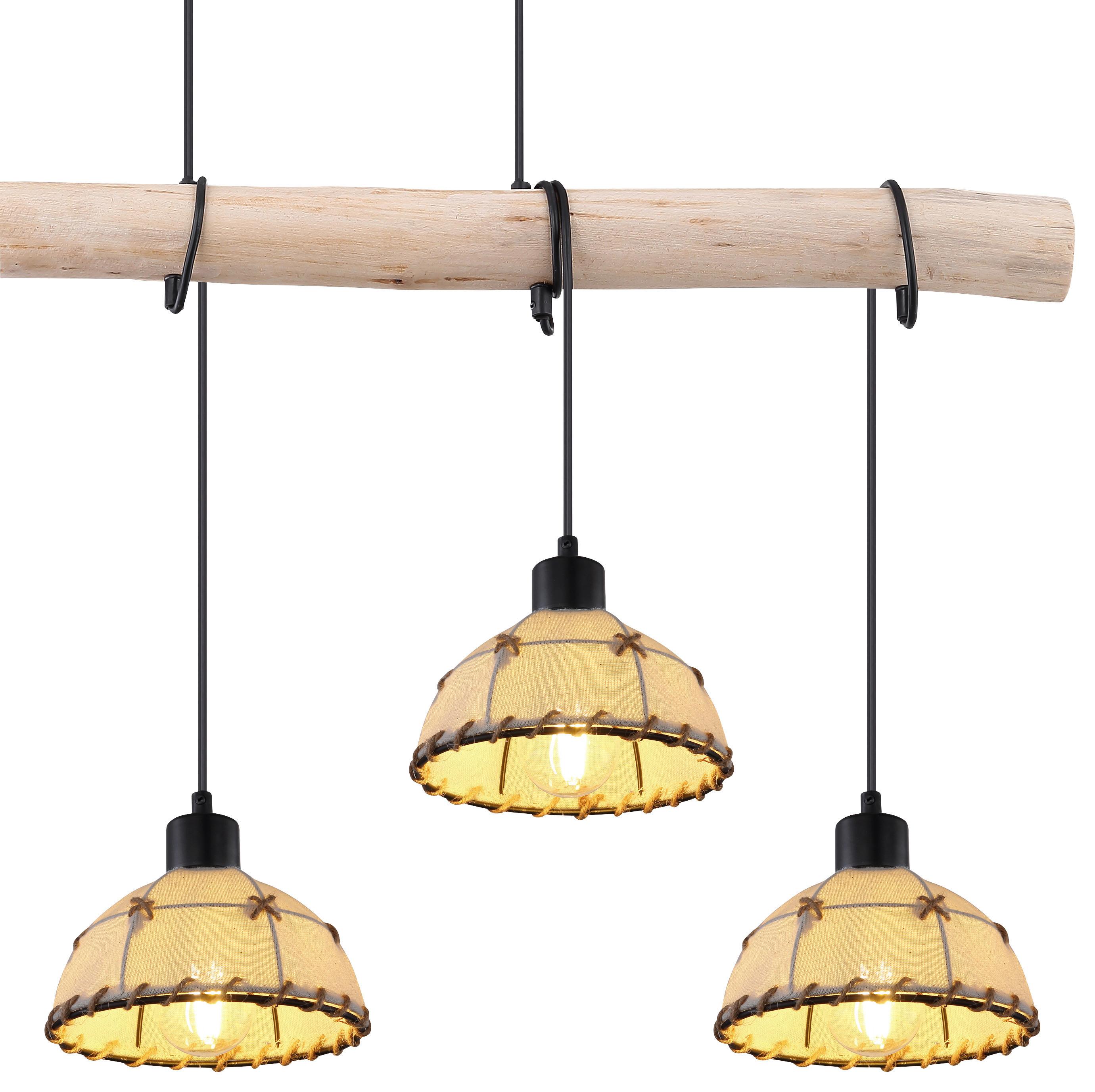 Hängeleuchte Rex H: 120 Cm 4-Flammig - Beige/Schwarz, Natur, Naturmaterialien/Textil (85/18/120cm) - Globo