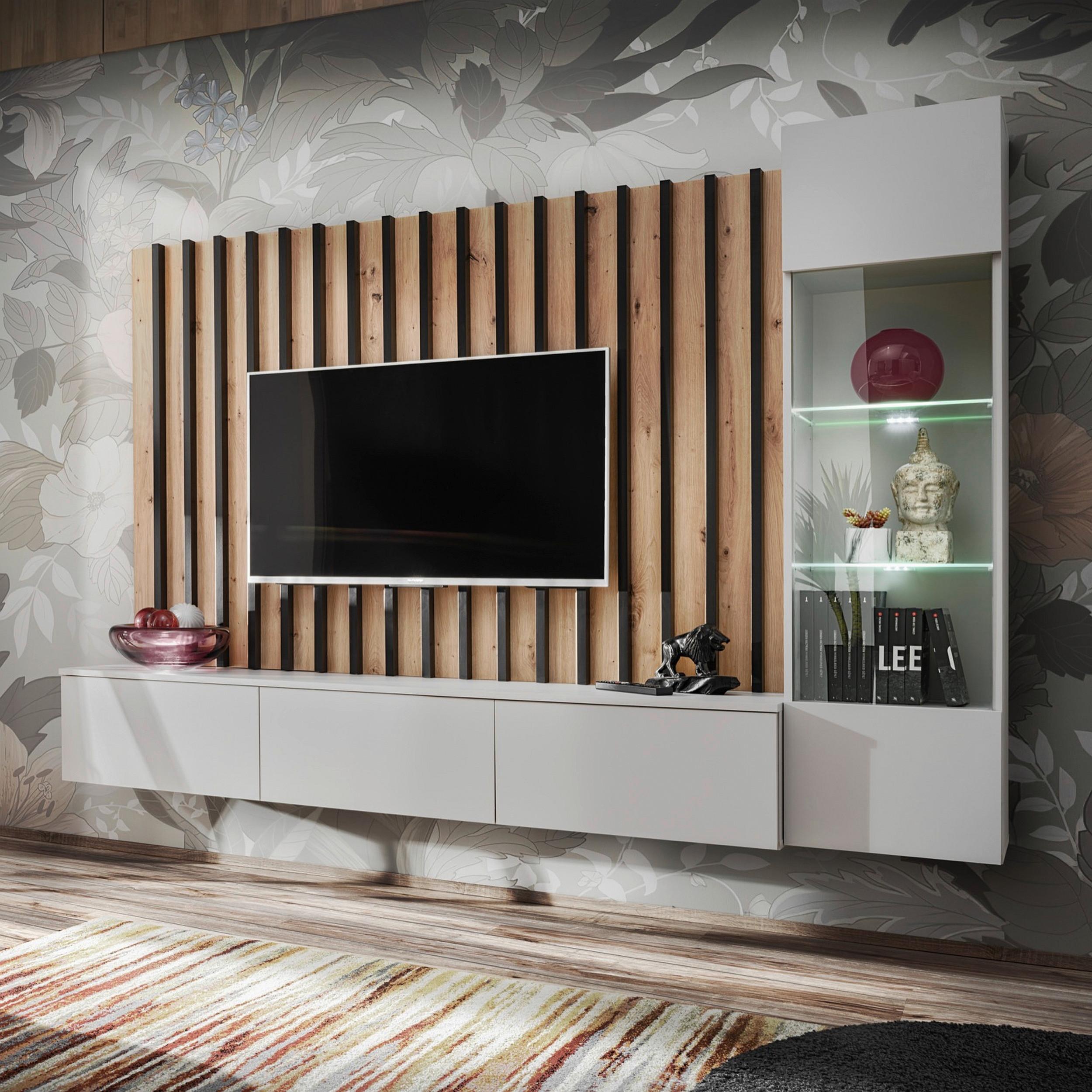 Obývací stěna VERTI světle šedá - světle šedá/dub artisan, Moderní, kompozitní dřevo/plast (220/148/35cm) - P & B