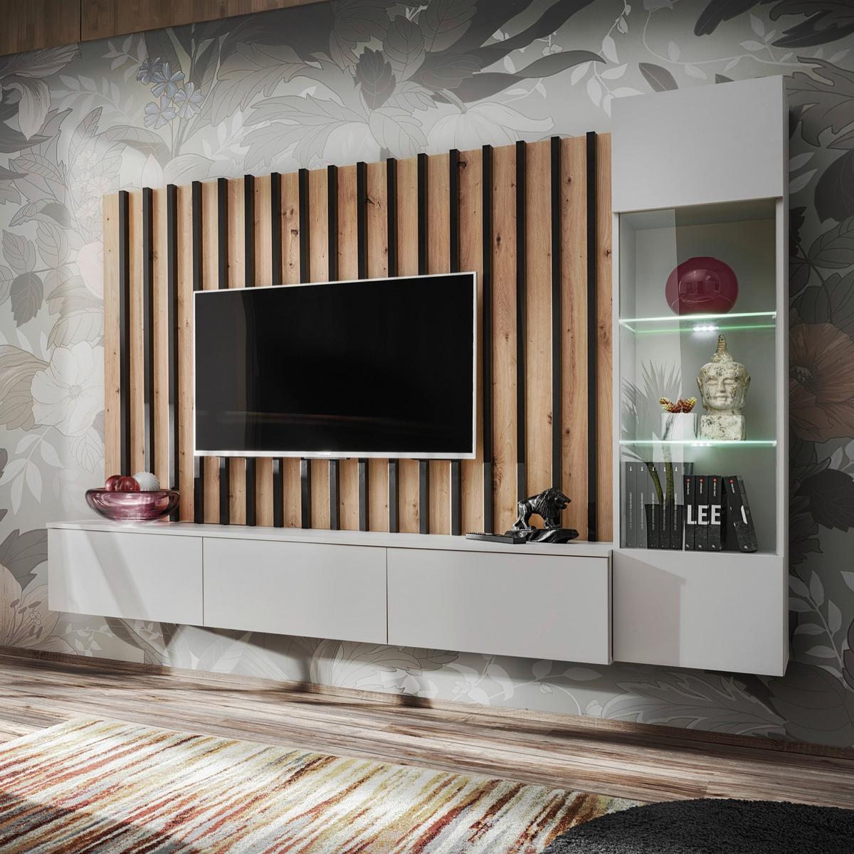 Obývací stěna VERTI světle šedá - světle šedá/dub artisan, Moderní, kompozitní dřevo/plast (220/148/35cm) - P & B