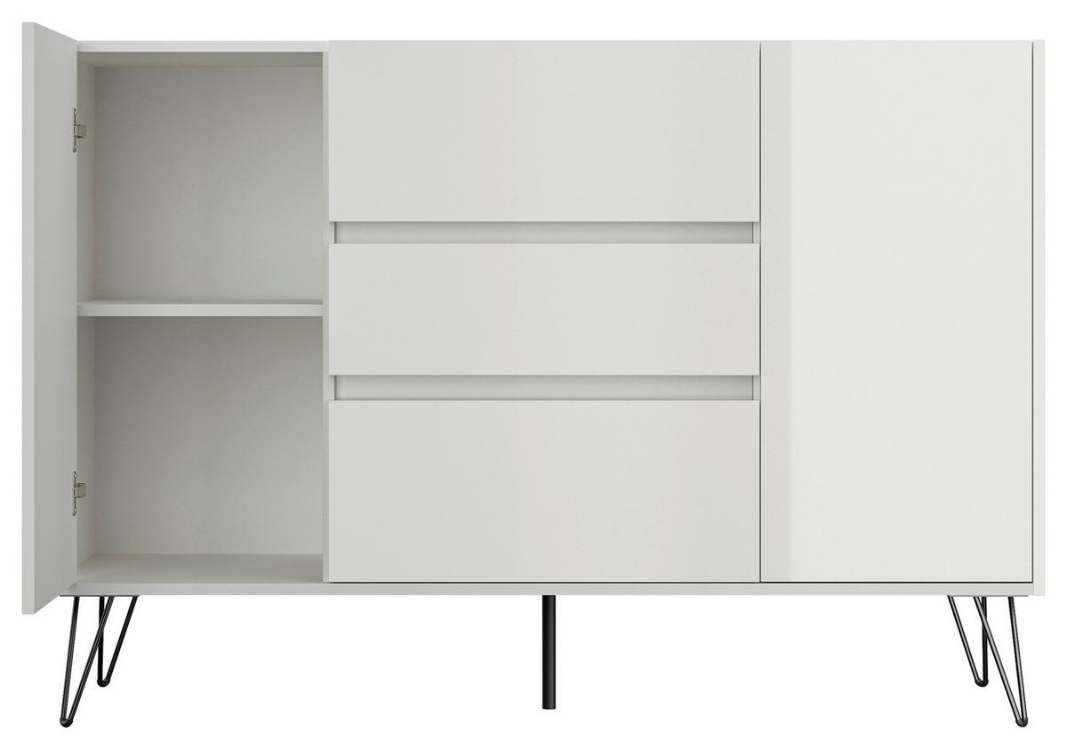 Sideboard Posseik Industrial Weiß B: 140 Cm - Weiß Hochglanz/Schwarz, Design, Holzwerkstoff (140/93,6/42cm) - P & B