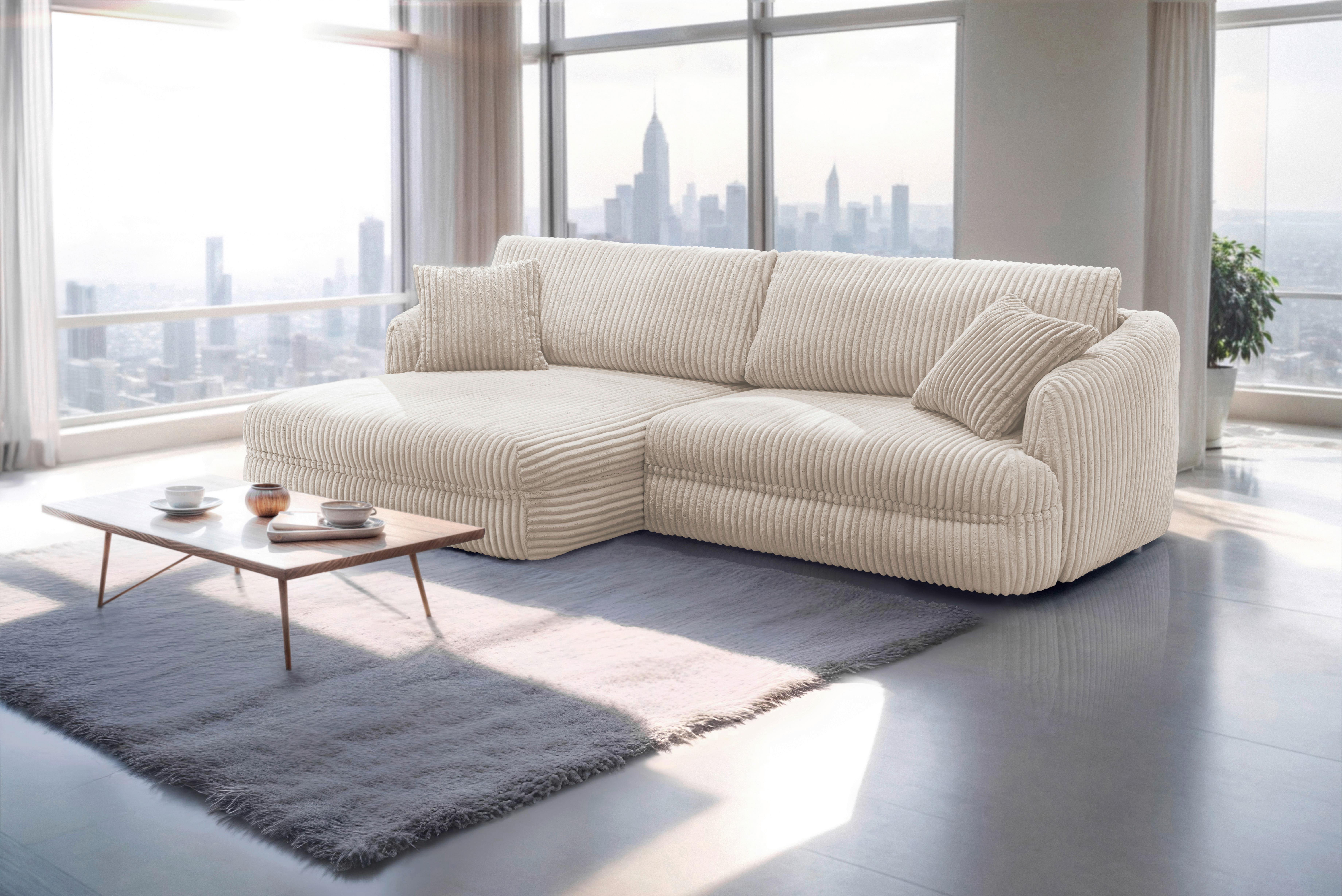 Ecksofa Lush Creme S: 161x284 cm - Creme/Schwarz, Design, Textil (161/284cm) - Livetastic