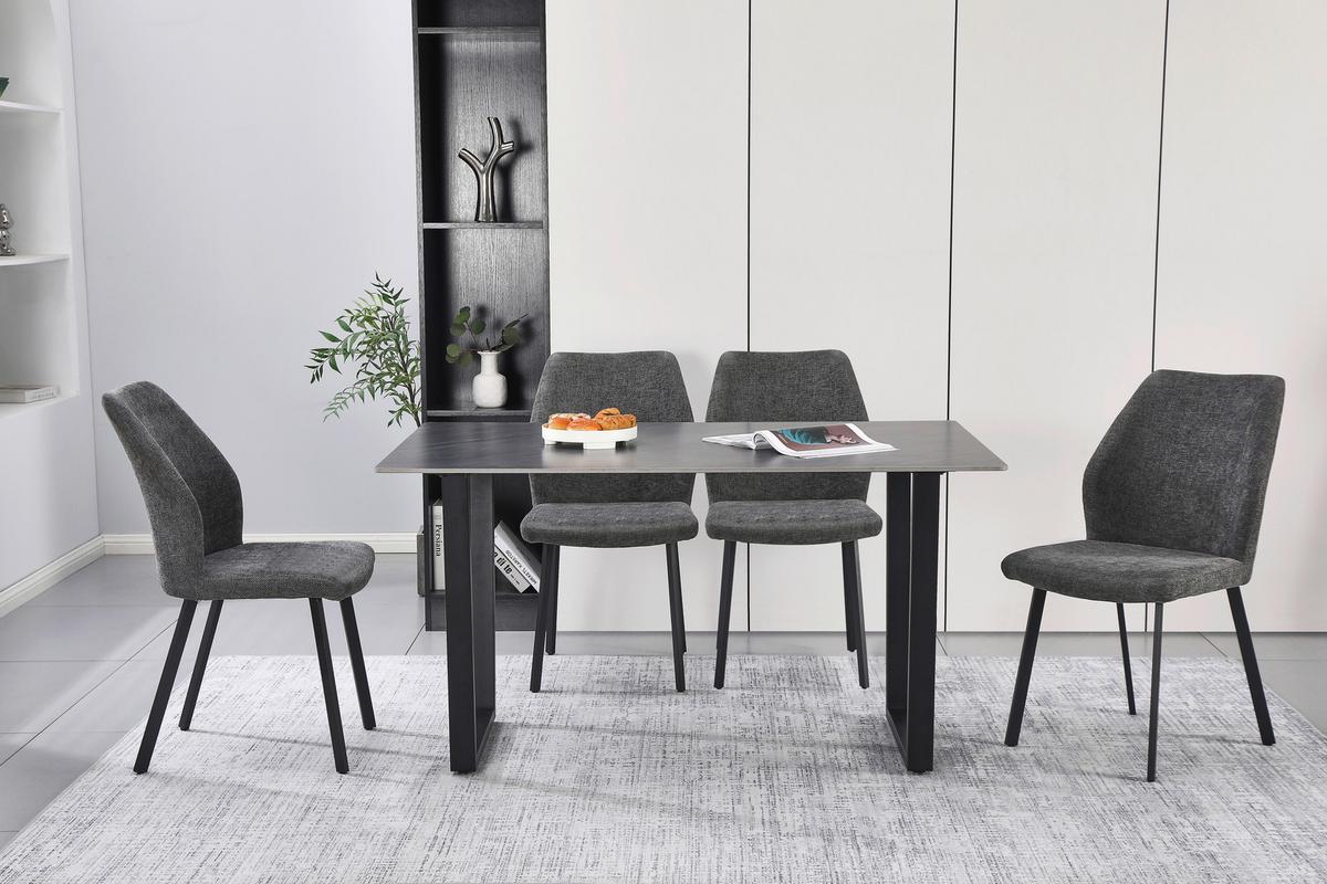 Tischgruppe Perth 5-Teilig Dunkelgrau, B: 140 cm - Dunkelgrau, KONVENTIONELL, Textil/Stein (140/48/76/89/90/62cm) - MID.YOU