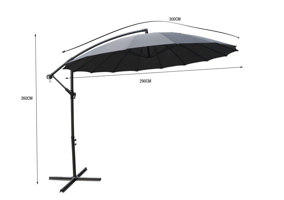 Ampelschirm Shanghai DM: 290 H: 258 cm Anthrazit - Anthrazit/Schwarz, MODERN, Kunststoff/Textil (290/258cm) - Ondega