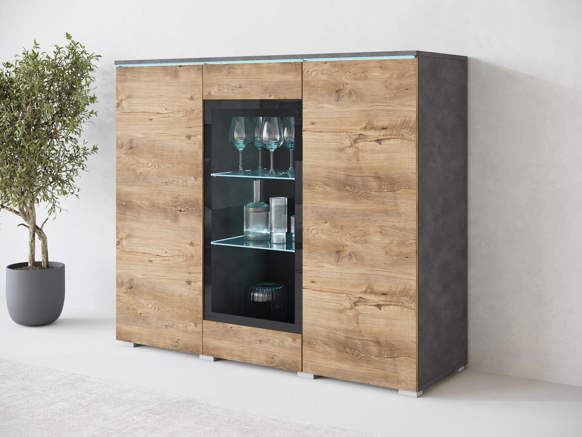 Highboard 120cm Vera Anthr./Kastanieneichefarben - Kastanieneichefarben/Anthrazit, Trend, Glas/Holzwerkstoff (120/103,3/39,5cm) - P & B