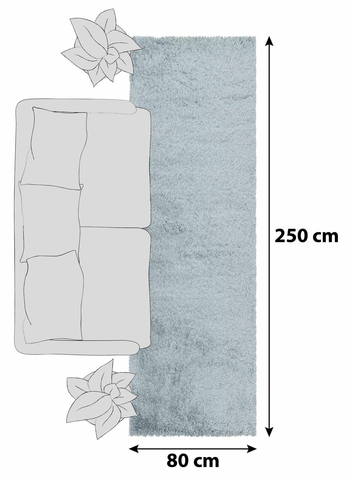 Hochflor Teppich Blau Naturfaser Fluffy 80x250 cm - Blau, Basics, Textil (80/250cm)