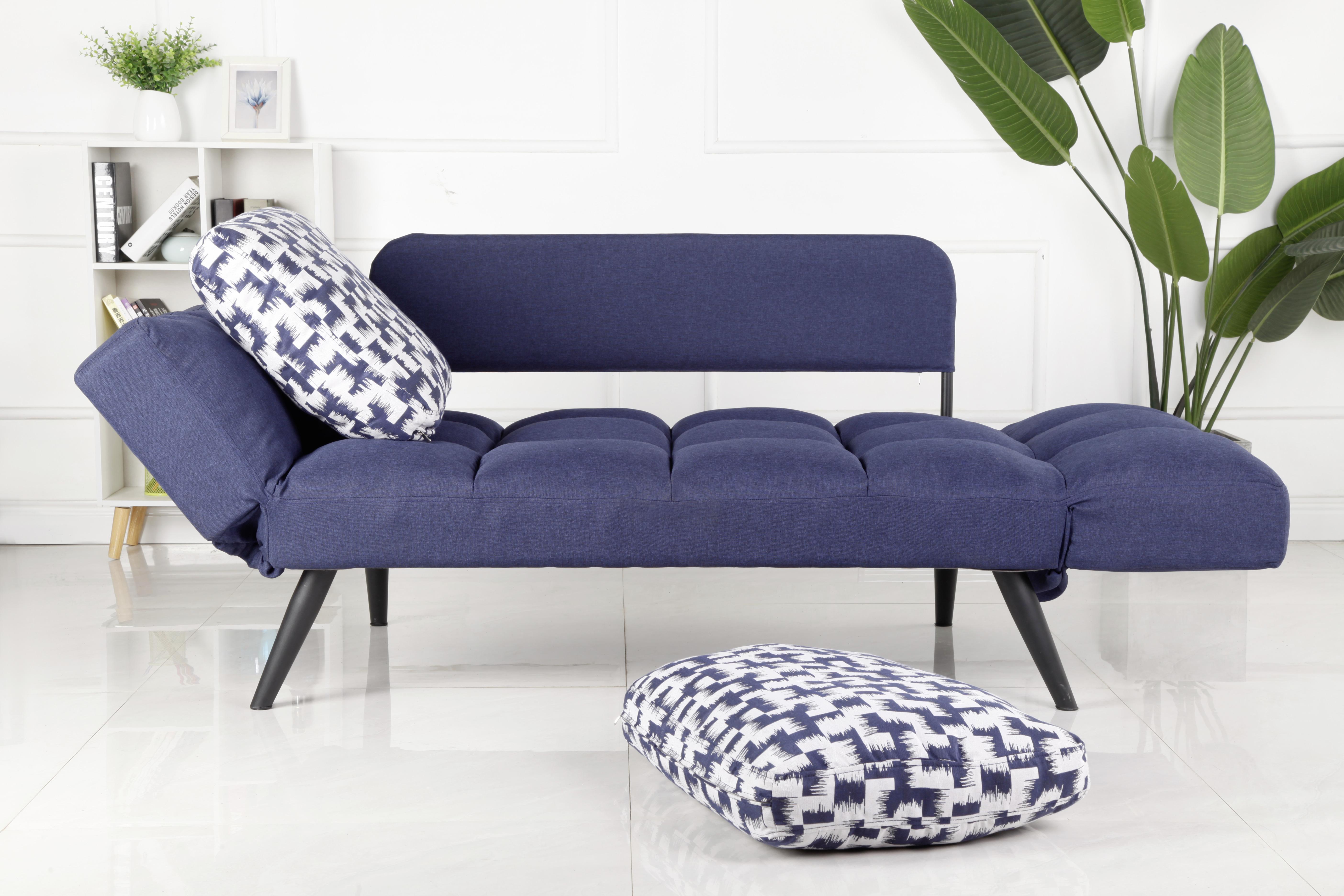 2-Sitzer-Sofa mit Schlaffunktion Rolo mit Kissen Blau - Blau/Schwarz, MODERN, Holz/Textil (190/73-44/76cm) - Ondega