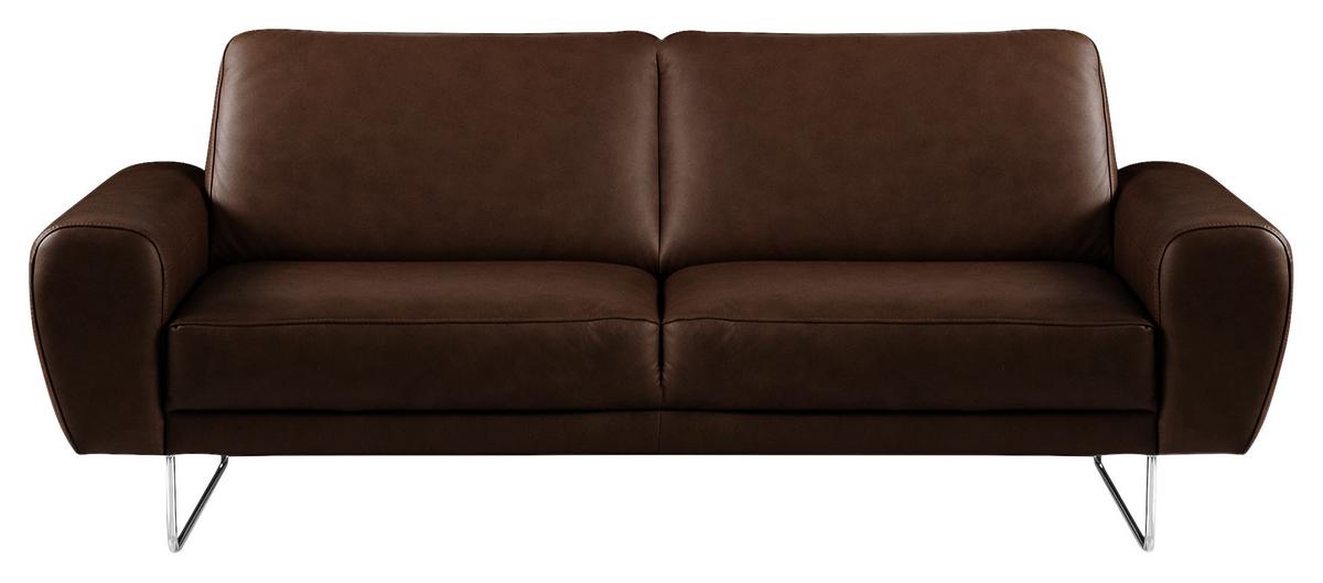 2-Sitzer-Sofa Spring Dunkelbraun Chrom B: 177 cm - Chromfarben/Dunkelbraun, Design, Leder (177/85/92cm) - Livetastic
