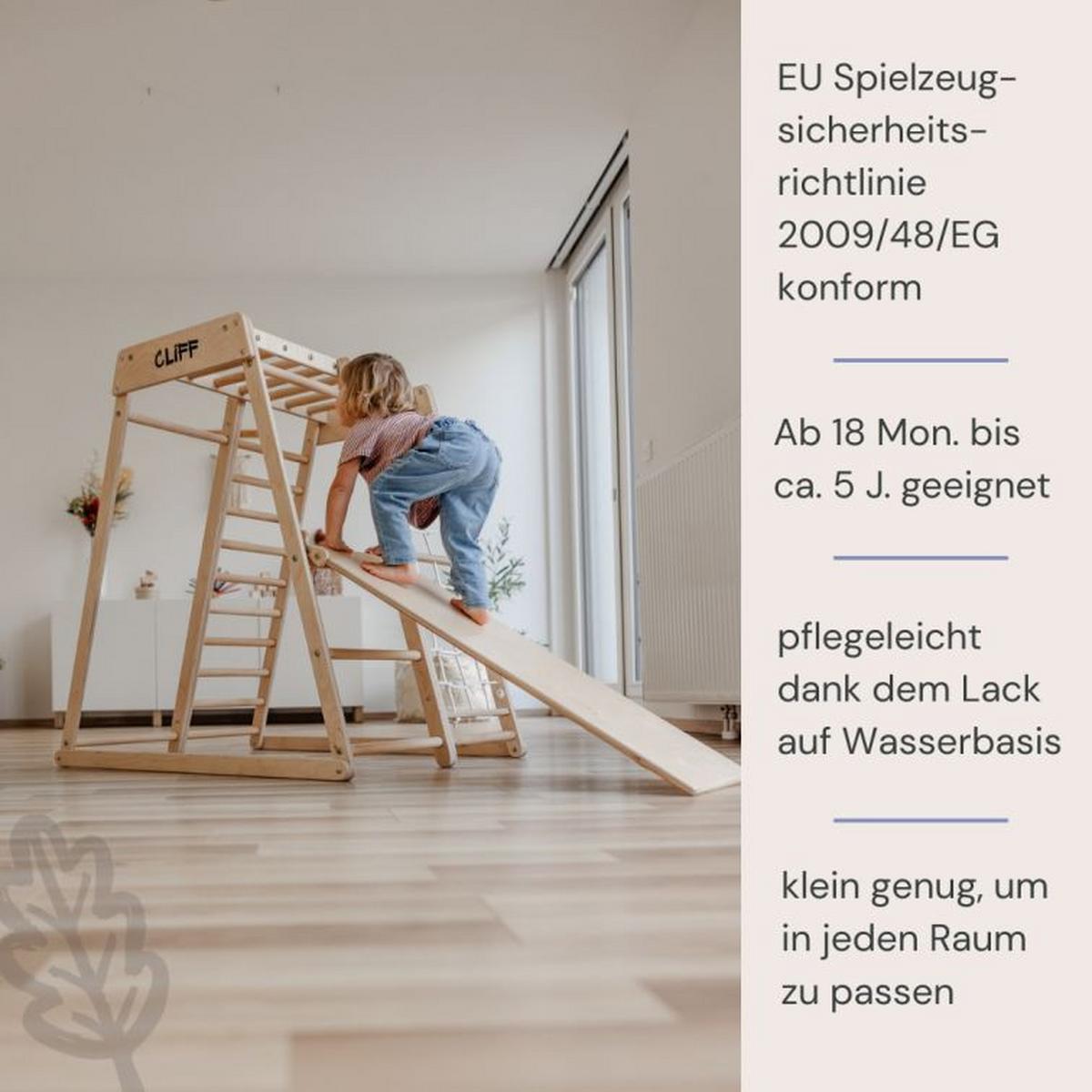 platzsparendes Klettergerüst natur - Birkefarben, Basics, Holz (84/105/113cm) - CLIFF