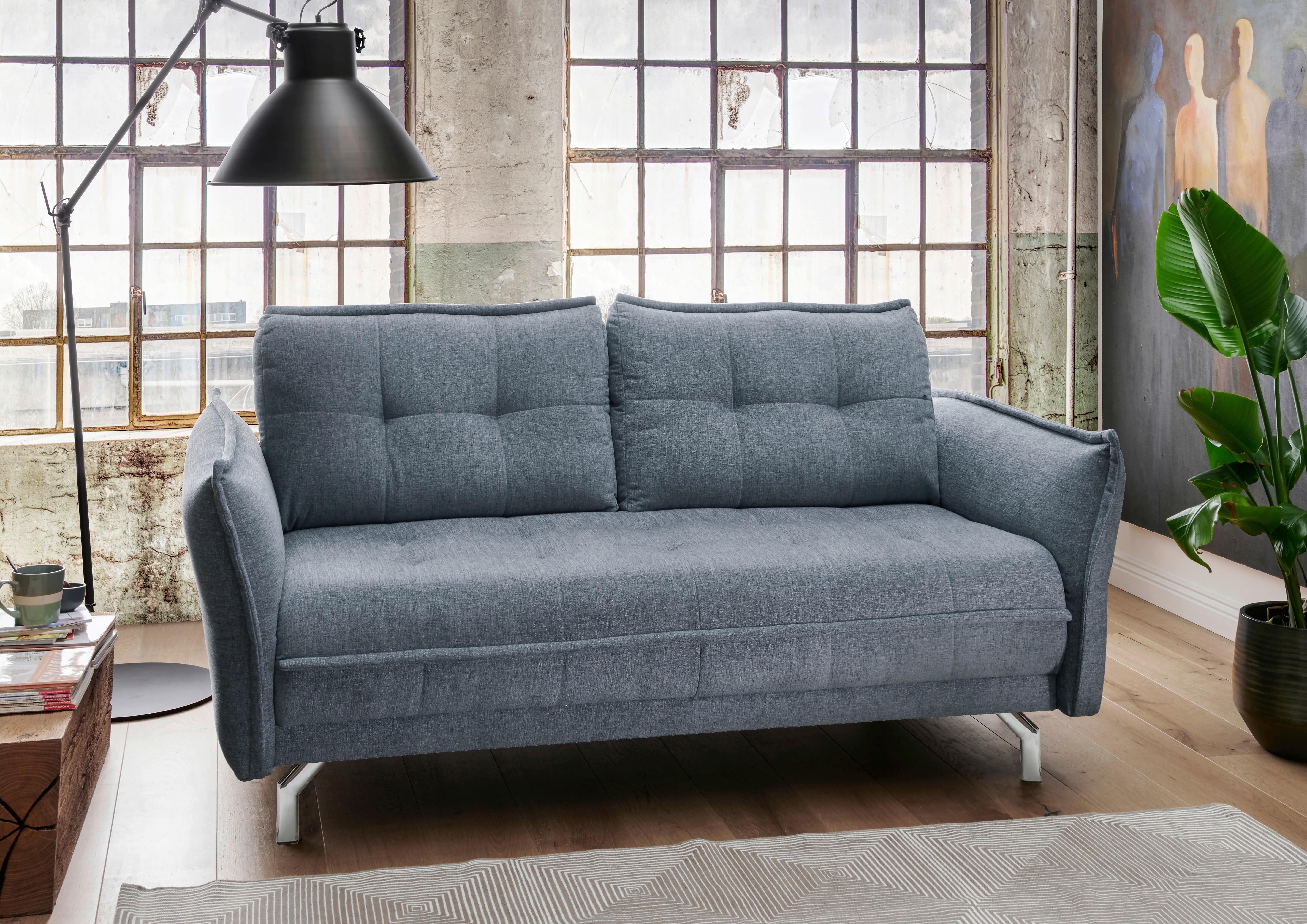 2,5-Sitzer-Sofa Nanini mit Rückenkissen Hellblau - Chromfarben/Hellblau, MODERN, Holz/Textil (186/92/106cm) - Livetastic