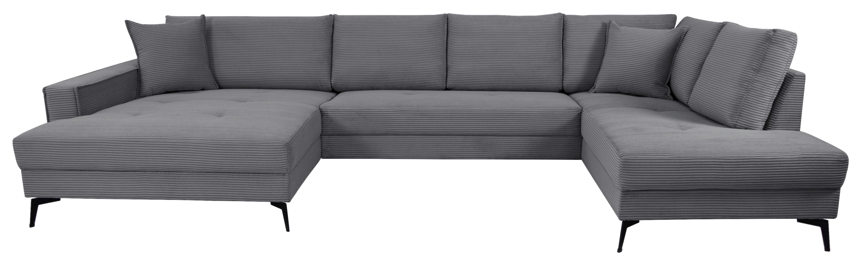 Wohnlandschaft Zero D-Grau U-Form 195x362x173 cm - Dunkelgrau/Schwarz, Trend, Textil (173/362/195cm)