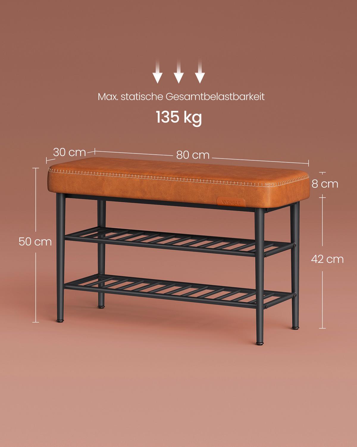 Schuhbank Schwarz, Cognac B: 80 Cm - Cognac/Schwarz, Trend, Textil/Metall (80/50/30cm) - MID.YOU
