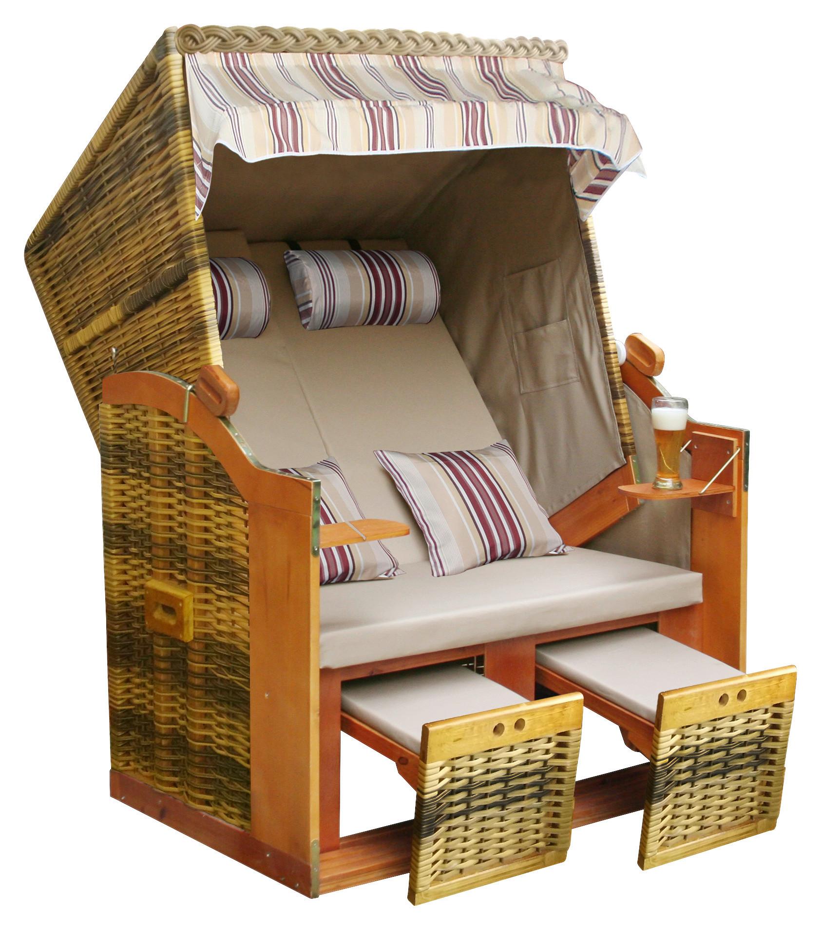 Strandkorb Ostsee Paloma Halblieger 2-Sitzer, Braun - Beige/Braun, KONVENTIONELL, Holz/Wellpappe (119/165/79cm) - Luca Bessoni