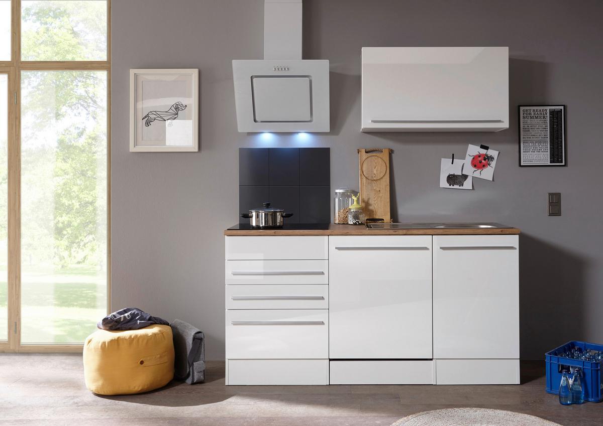 Küchenzeile Premium mit Geräte B: 290 cm Weiß/Eiche Dekor - Wildeiche/Eichefarben, Basics, Holzwerkstoff (290cm) - Respekta