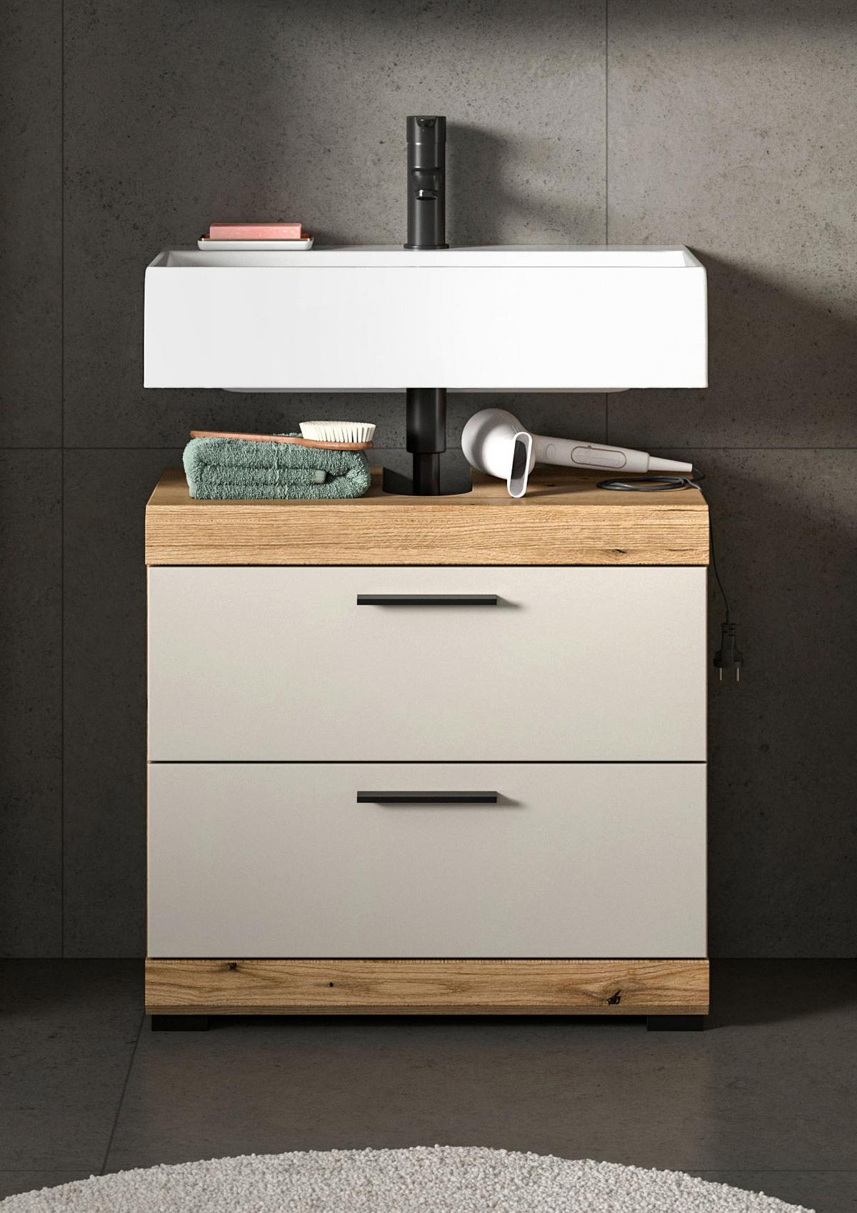 Waschbeckenunterschrank Scout Kaschmir/naturfarben B: 60 Cm - Kaschmir/Schwarz, MODERN, Holzwerkstoff (60/56/34cm) - MID.YOU