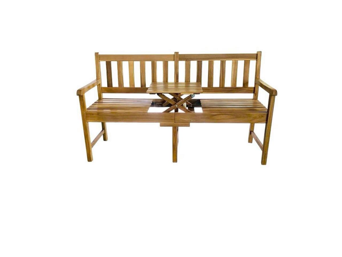 Holzbank mit Tisch LxBxH: ca. 153x57x88 cm - Akaziefarben, Basics, Holz (153/57/88cm) - Prestige Home