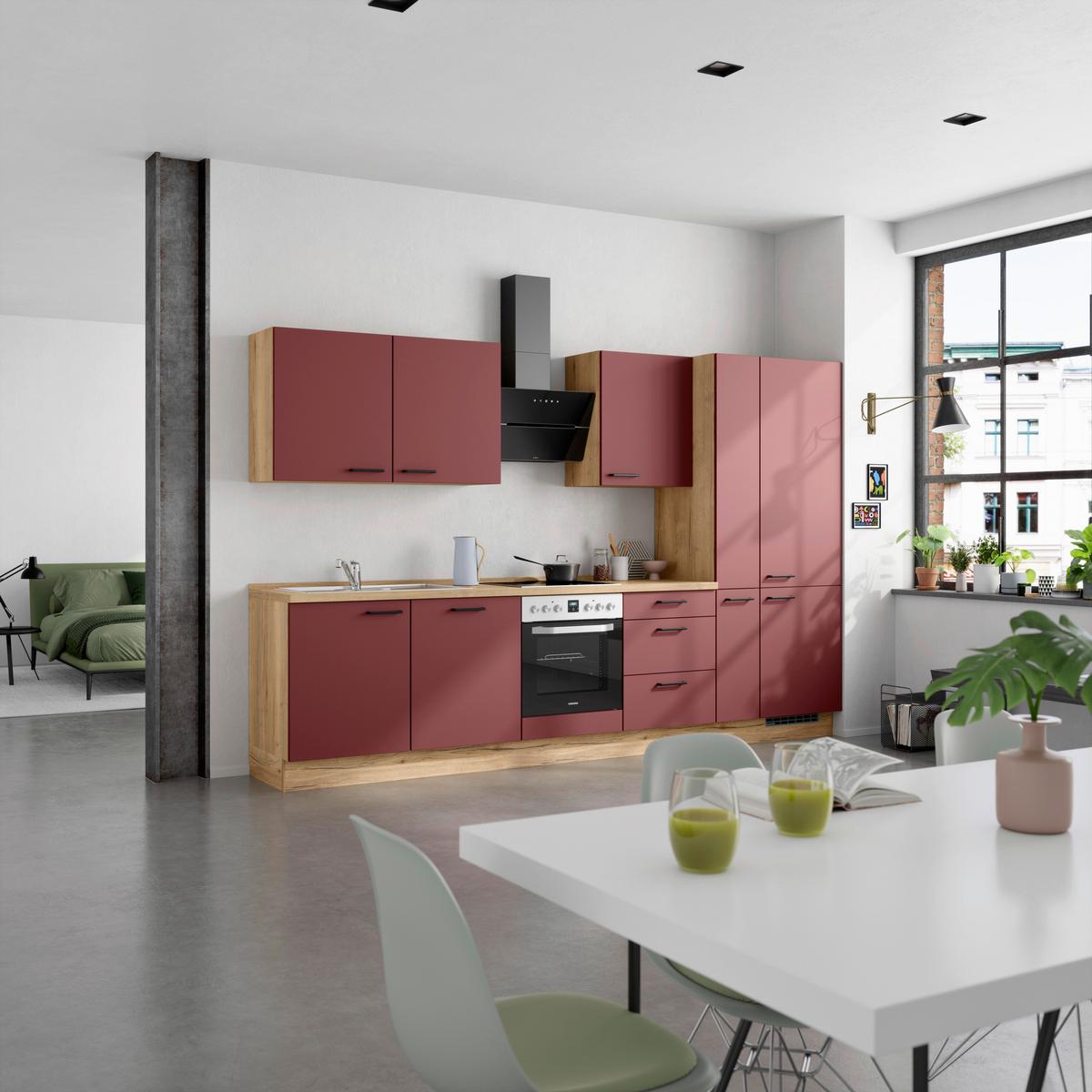 Küchenleerblock Easytouch High-Line, H11 Re. - Eichefarben/Rot, MODERN, Holzwerkstoff (330cm) - Nobilia