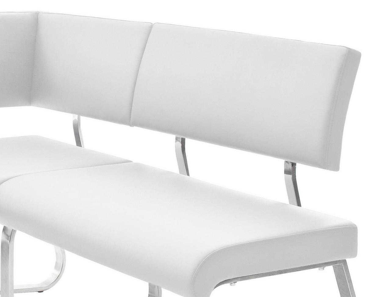 Eckbank Weiß Echtleder Arco 200x150 cm - Edelstahlfarben/Weiß, Design, Leder/Metall (200/150cm) - Livetastic