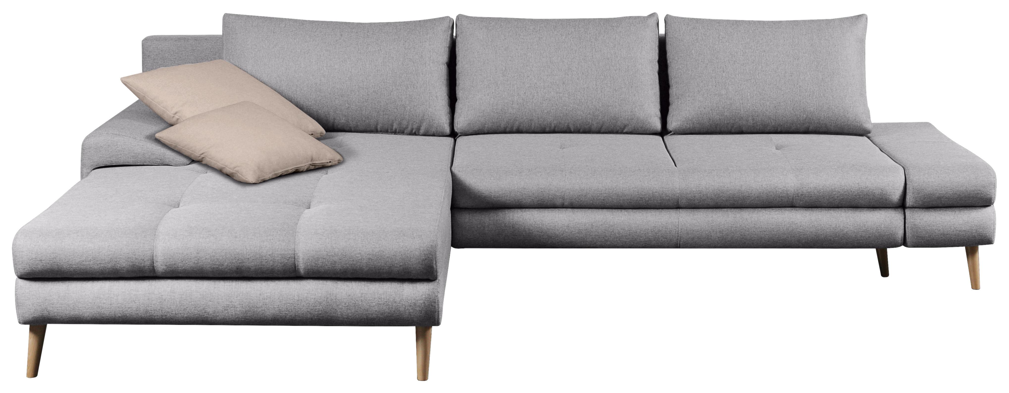 Ecksofa Mit Schlaffunktion Floby Stauraum Hellgrau - Beige/Silberfarben, Trend, Textil (313/215cm) - MID.YOU